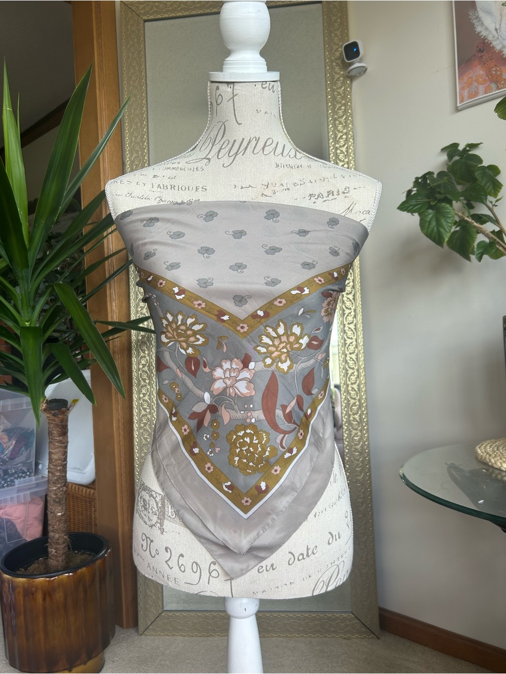 Oasis Olive Green and Gray Floral Scarf